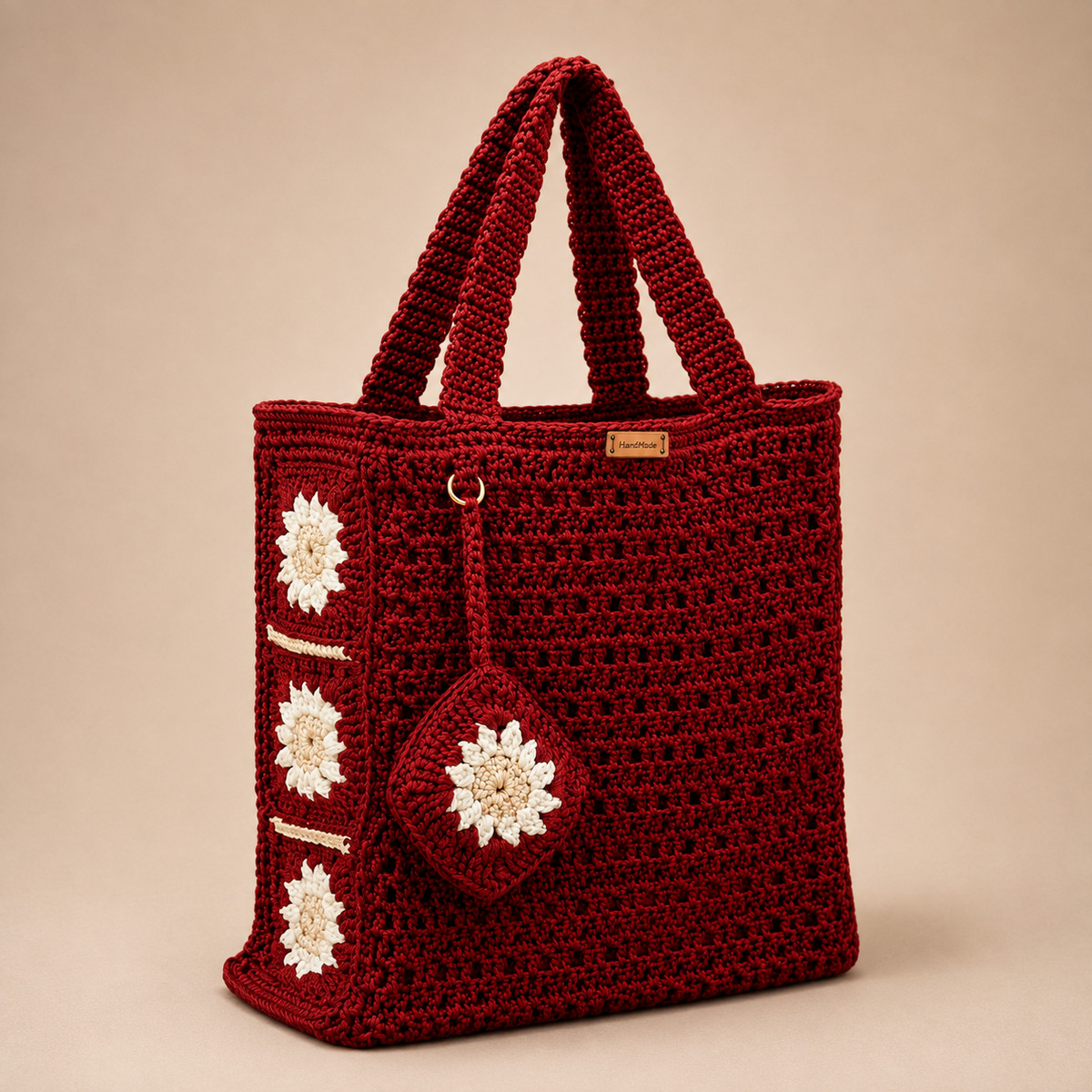 Grand sac en crochet rouge grenade fait main Grenade de Kabylie, création artisanale Nouna Tissages.