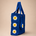 Grand sac en crochet bleu profond fait main Nuit Bleue de Kabylie, création artisanale Nouna Tissages.